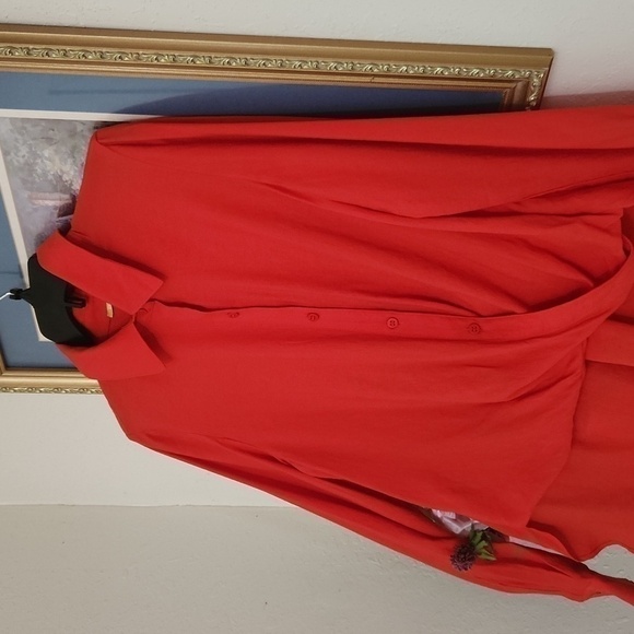 Gianni Bini Burnt Orange High Low blouse small Oversized Flowy Lagenlook Career - Picture 2 of 9